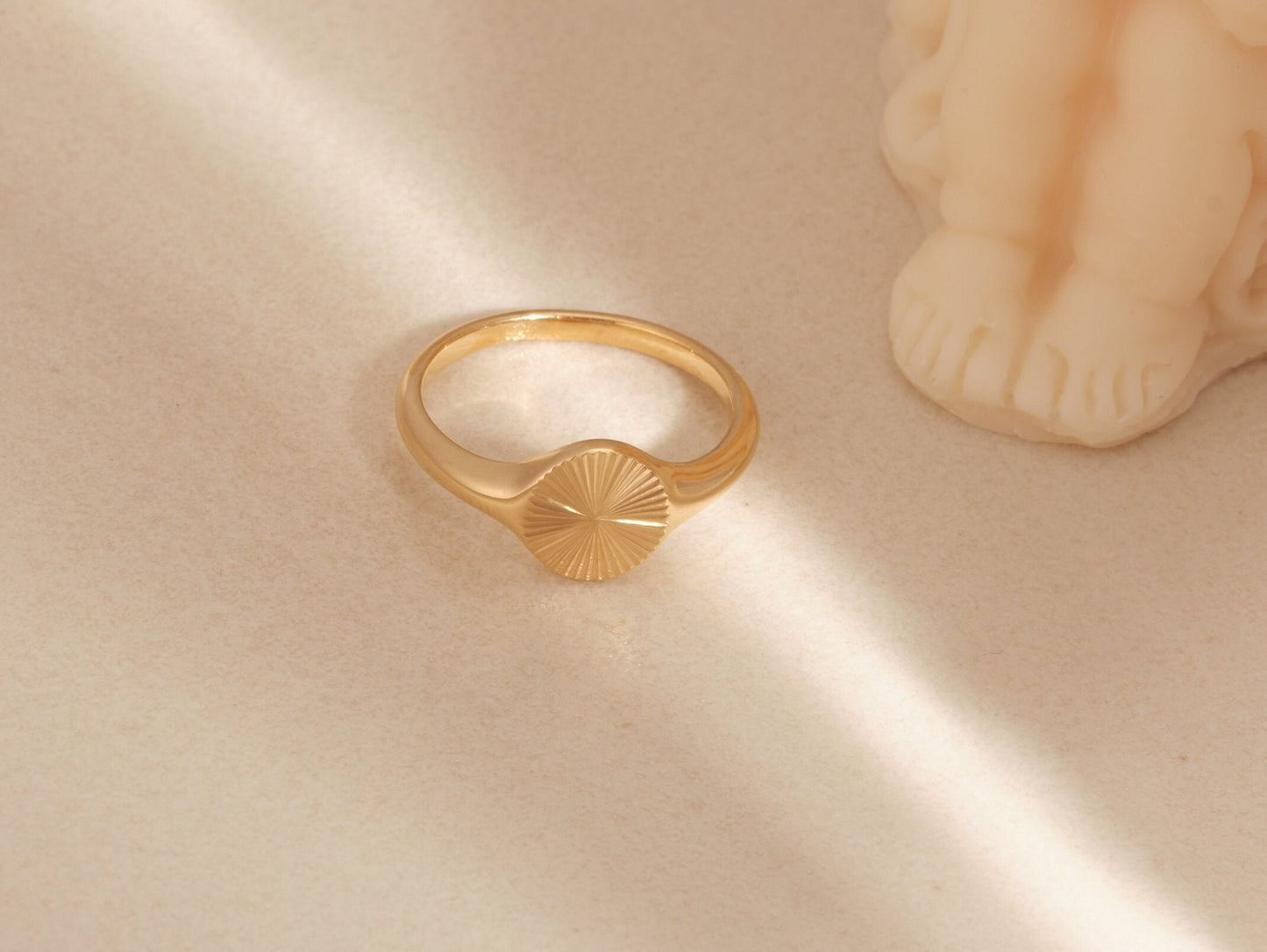 18K Sunbeam Ring 18K Gold Plated Signet Ring Delicate Ring Tiny Ring Stripe Ring Sunshine Ring Statement Ring Vintage Ring Minimalist Ring