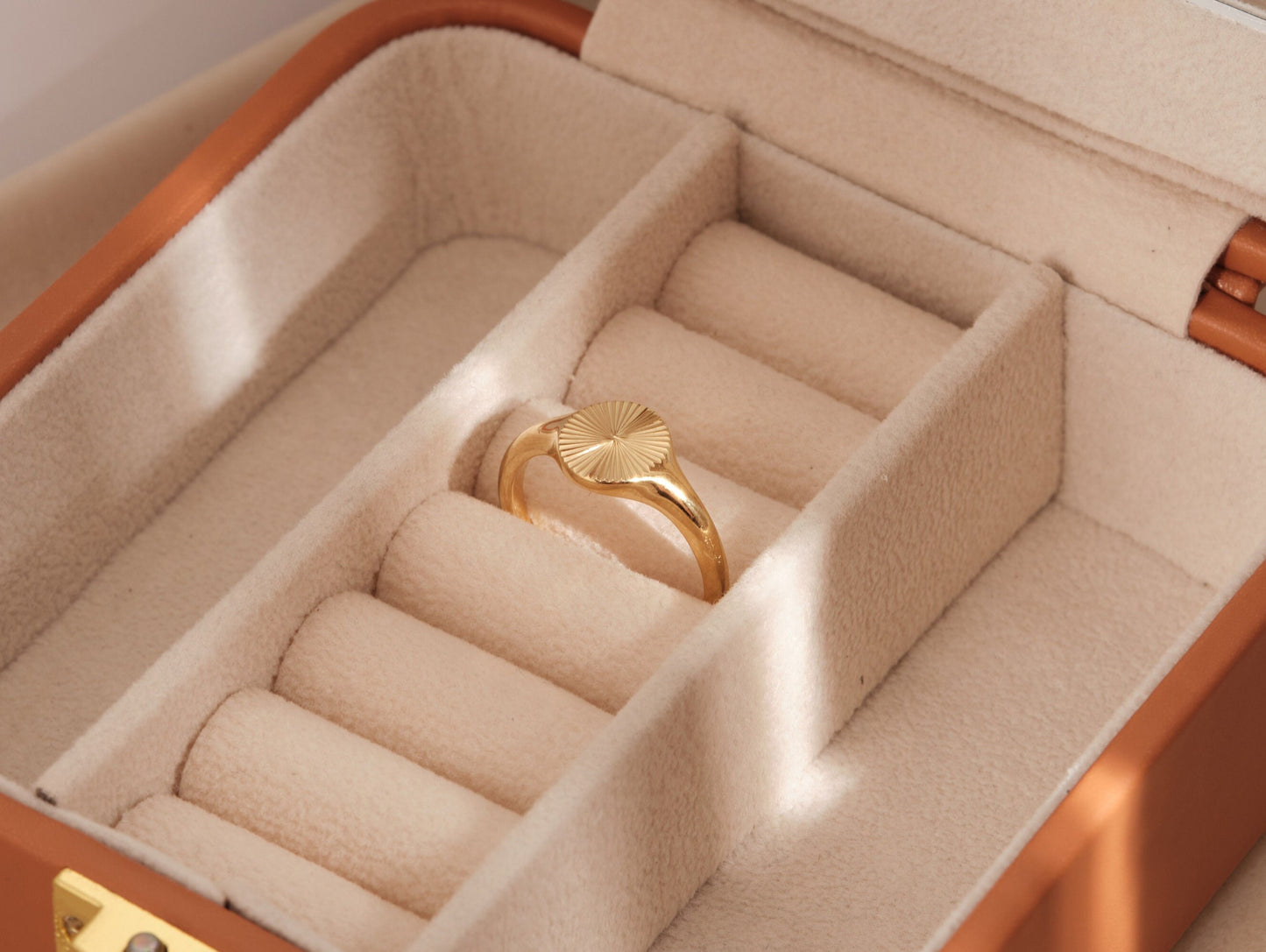 18K Sunbeam Ring 18K Gold Plated Signet Ring Delicate Ring Tiny Ring Stripe Ring Sunshine Ring Statement Ring Vintage Ring Minimalist Ring