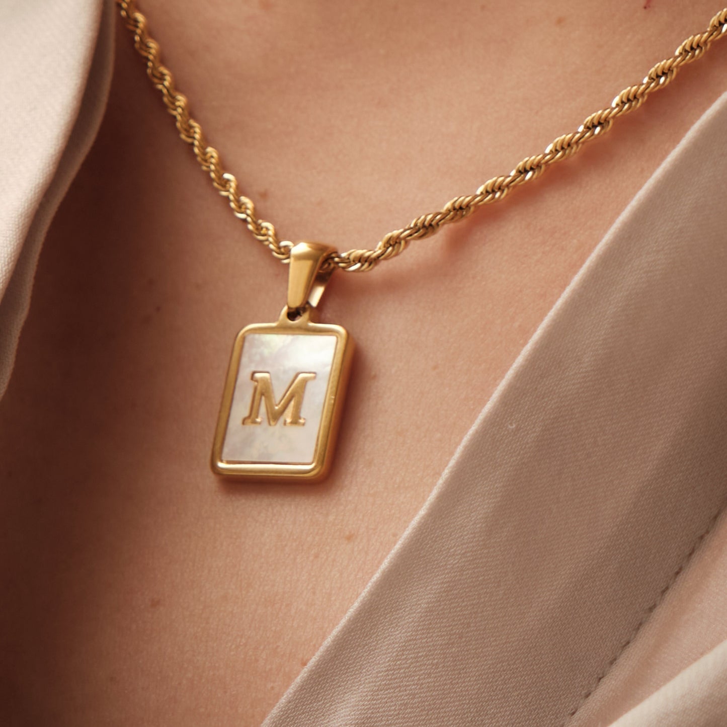 Gold Mother of Pearl Initial Necklace, 18K Gold Stainless Steel Necklace, Antitarnish, Waterproof, Hypoallergenic jewelry Mother's Day Gift