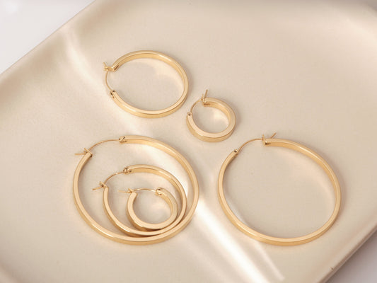 Gold Hoop Earrings, Gold Chunky Hoops, Thick Hoops, Lightweight Hoop Earrings, Classic Hoops, Gold Hoops, Plain Hoops, Simple Hoops