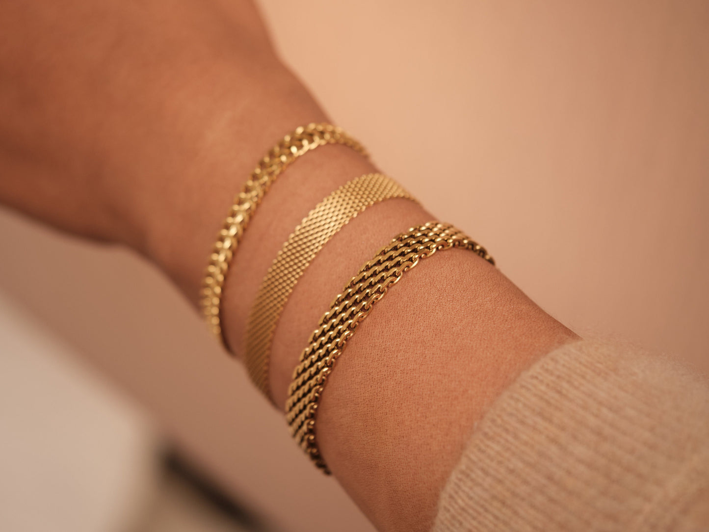 Gold Mesh Bracelet Vintage Jewelry Gold Bracelet Stainless Steel Waterproof Anti tarnish Gold Jewelry Gift For Her Him Mom Bracelet Gift