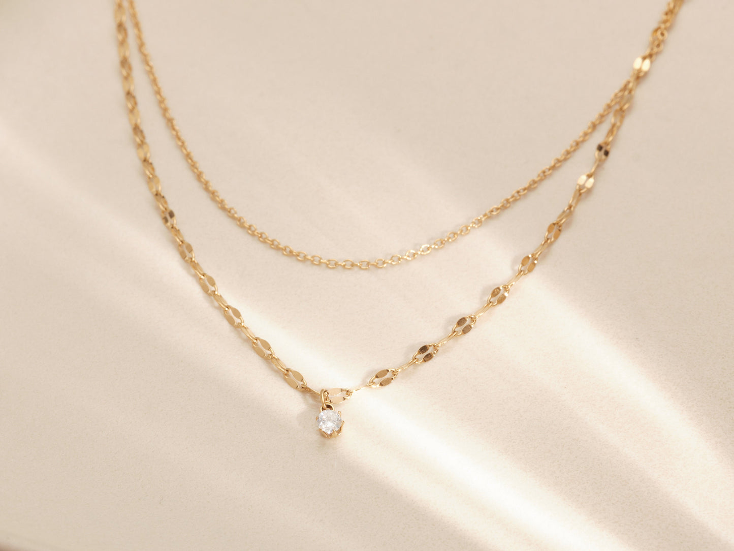 Gold CZ Necklace, Tiny Zircon Necklace, Double Layered Necklace, Dainty Necklace, Dainty CZ Necklace, Float CZ Necklace, waterproof
