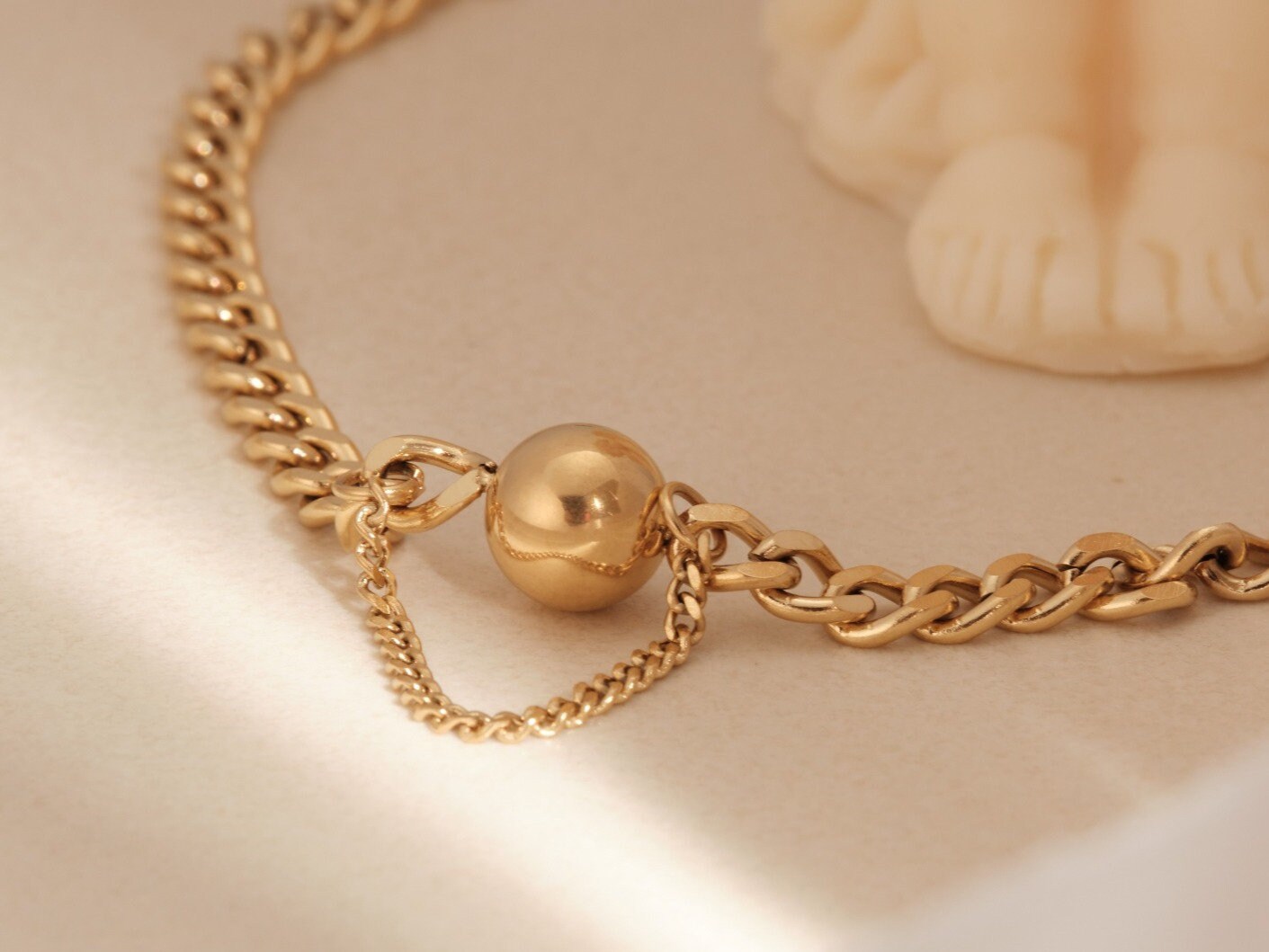 Gold Ball Bracelet, Gold Chain Bracelet, Gold Bracelet, Link Chain Bracelet, Cuban Bracelet, Waterproof Bracelet Gift for Her Cuban Chain