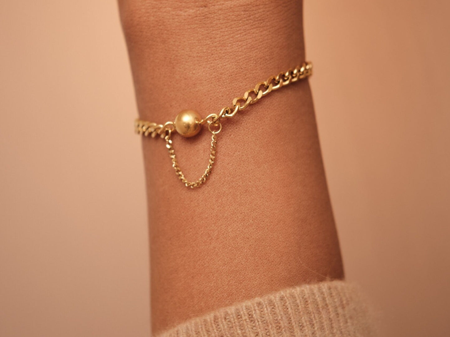 Gold Ball Bracelet, Gold Chain Bracelet, Gold Bracelet, Link Chain Bracelet, Cuban Bracelet, Waterproof Bracelet Gift for Her Cuban Chain