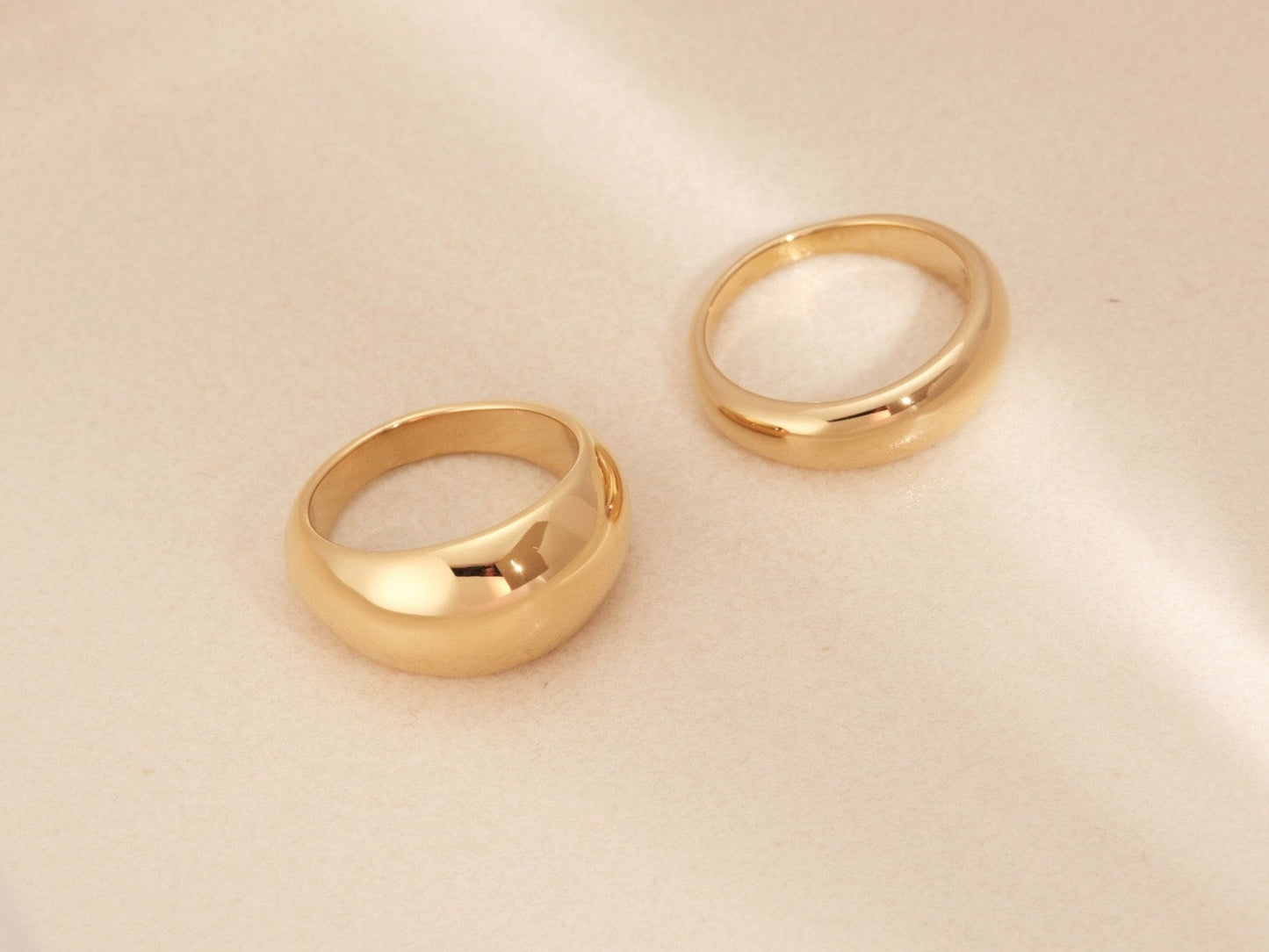 18K Gold Twisted Dome Ring Croissant Ring Chunky Ring Gold Braid Rope Ring Classic Dome Ring for Women Croissant Dome Twist Rope WATERPROOF