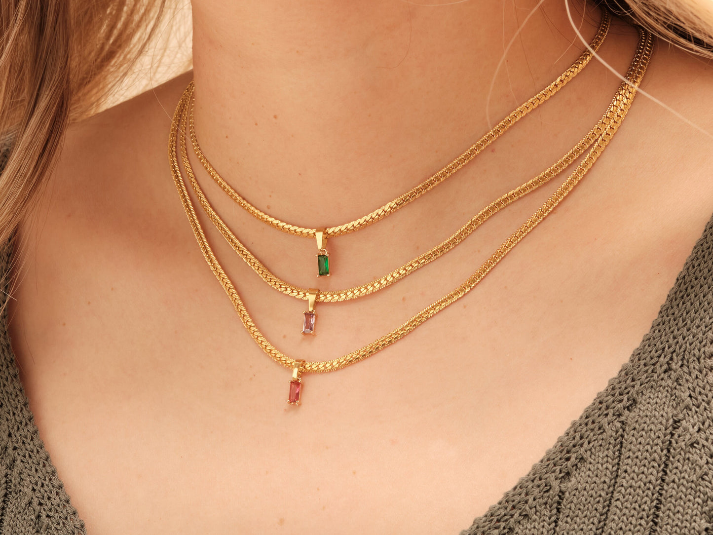 18k Gold Herringbone Necklace, Gold Herrringbone Necklace, Gold Snake Chain Choker, Flat Herringbone Choker Zircon Choker, CZ Snake