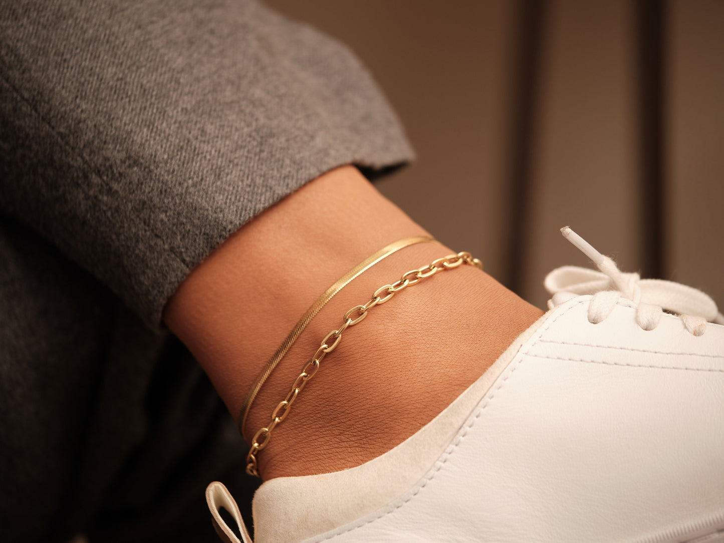 Gold Pave Hearts Anklet, Gold Anklets, Gold Snake Chain Anklet, Gold Herringbone Anklet, Link Chain Anklet, Beads Anklet, WATERPROOF Anklet