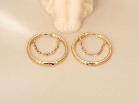 Gold Chain Huggies, Gold Huggies, Gold Hoop Earrings, Gold Earrings, Gold Hoops, Gold Hoop Huggies, Gold Chain Hoops, Gold Chain Earrings