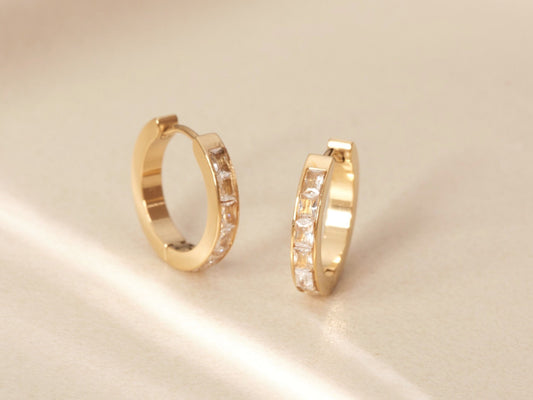Gold Pave Zircon Hoops, Gold Huggie Hoop Earrings, Gold Filled Zircon Hoop Earrings, CZ Hoop Earrings, Cartilage Hoop, Gold Conch Hoop