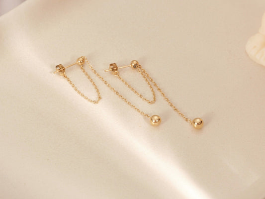 Gold Chain Earrings, Long Dangle Chain Earrings, Gold Long Chain Earrings, Streetwear Earrings, Gold Dangle Bead Earrings WATERPROOF