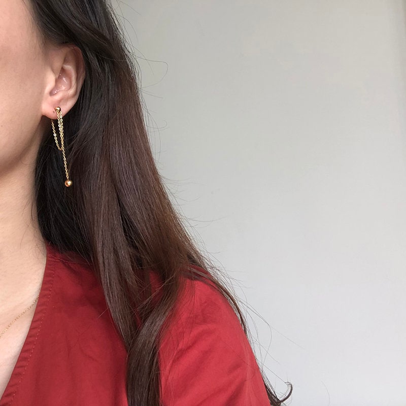 Gold Chain Earrings, Long Dangle Chain Earrings, Gold Long Chain Earrings, Streetwear Earrings, Gold Dangle Bead Earrings WATERPROOF