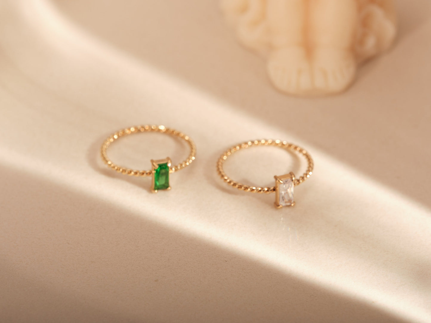 Emerald CZ Ring, Emerald CZ Earrings, Dangle Baguette Hoops, Emerald Baguette Hoops, White CZ Baguette Ring, Silver Post Earrings, Cz Hoops