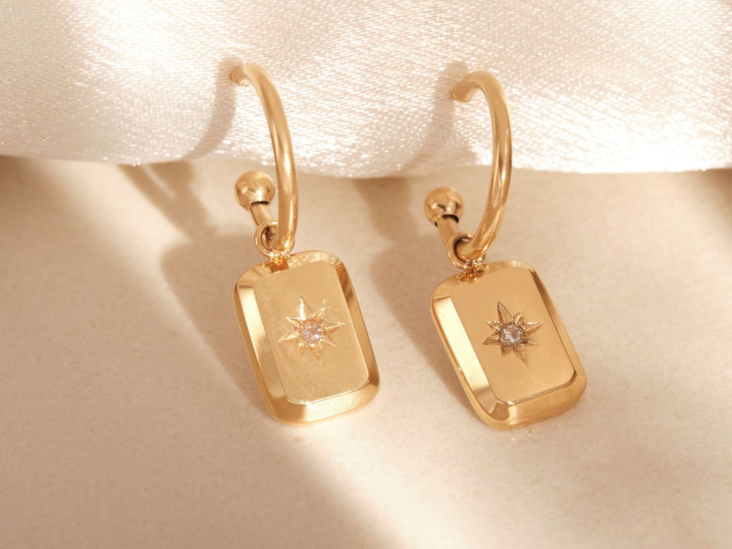 Gold North Star Earrings, CZ Earrings, CZ Star Earrings, Charm Earrings, WATEPROOF, Tarnish resist Earrings, Mother's day gift for Mom, Aunt