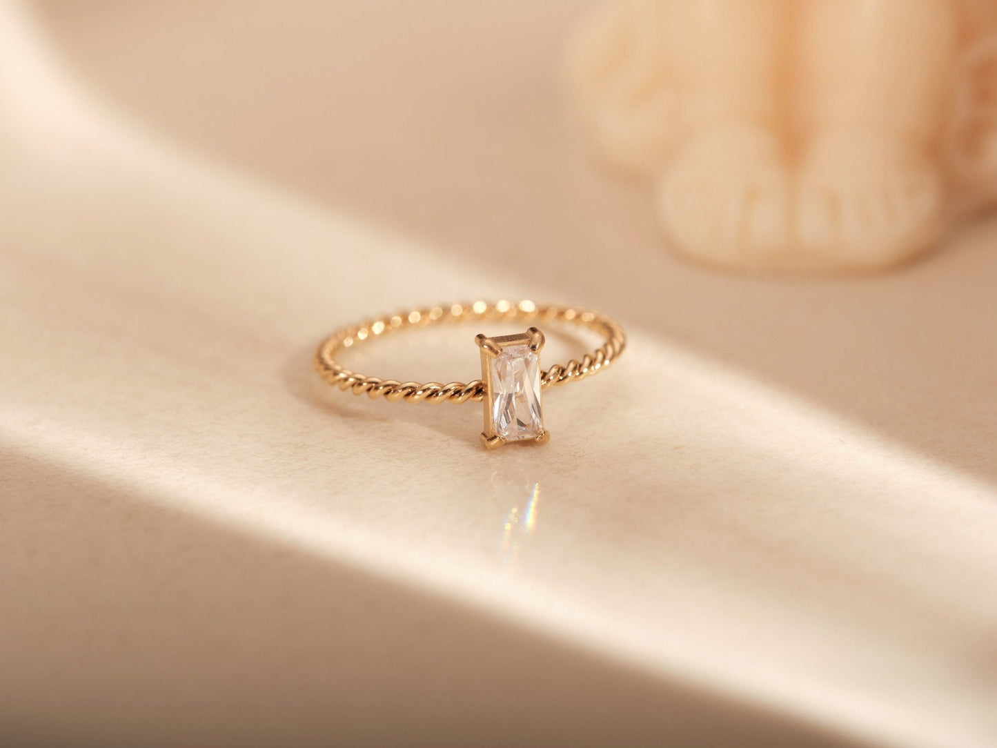 Zircon Stone Ring, Perfect Gift for her, Green CZ Ring, Emerald Earrings, Emerald Baguette Hoops, White Baguette Ring, Silver Post