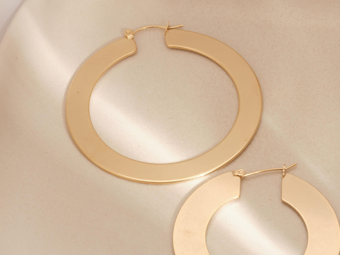 Gold Matte Hoop Earrings, Gold Hoops, Flat Hoops, Gold Vintage Hoop Earrings, Vintage Earrings, Gold Tarnish Free Earrings, Waterproof