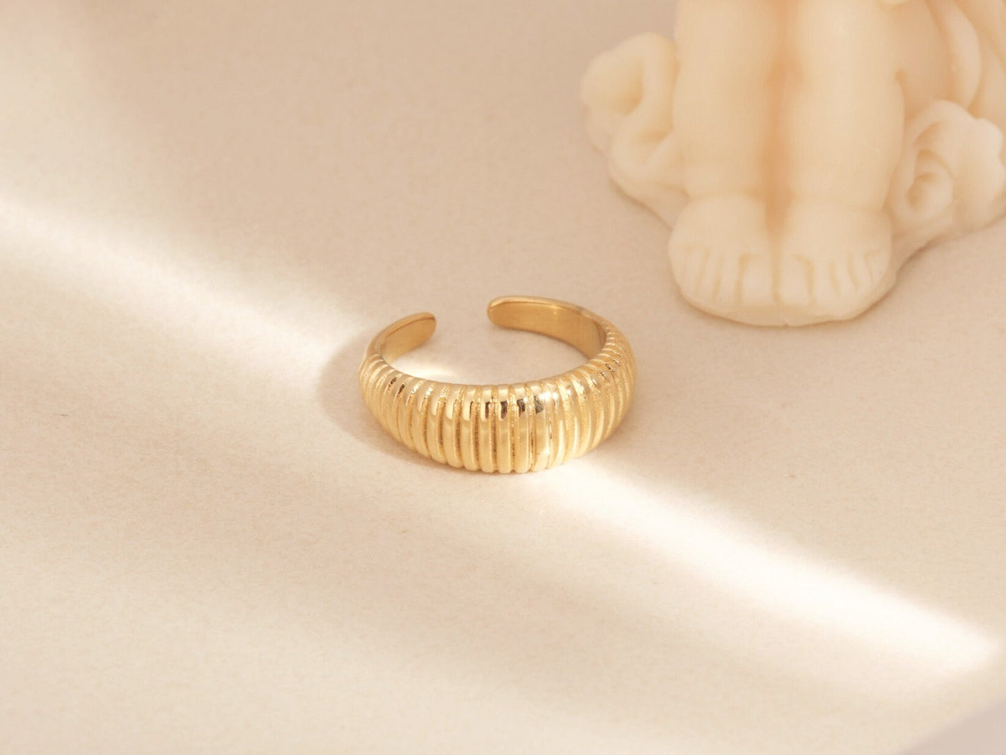 18K Gold Dome Ring Gold Ring Thick Ring Croissant Ring Twisted Ring Gold Thin Dome Ring Chic Ring Trendy Waterproof Stripes Ring WATERPROOF
