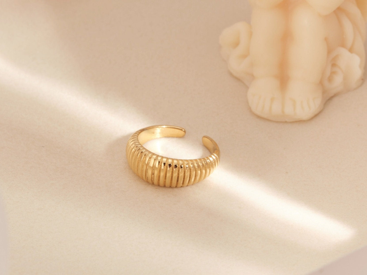 18K Gold Dome Ring Gold Chunky Ring Thick Ring Croissant Ring Twisted Ring Gold Ring Chic Ring Trendy Waterproof Twist Ring Gift for Her