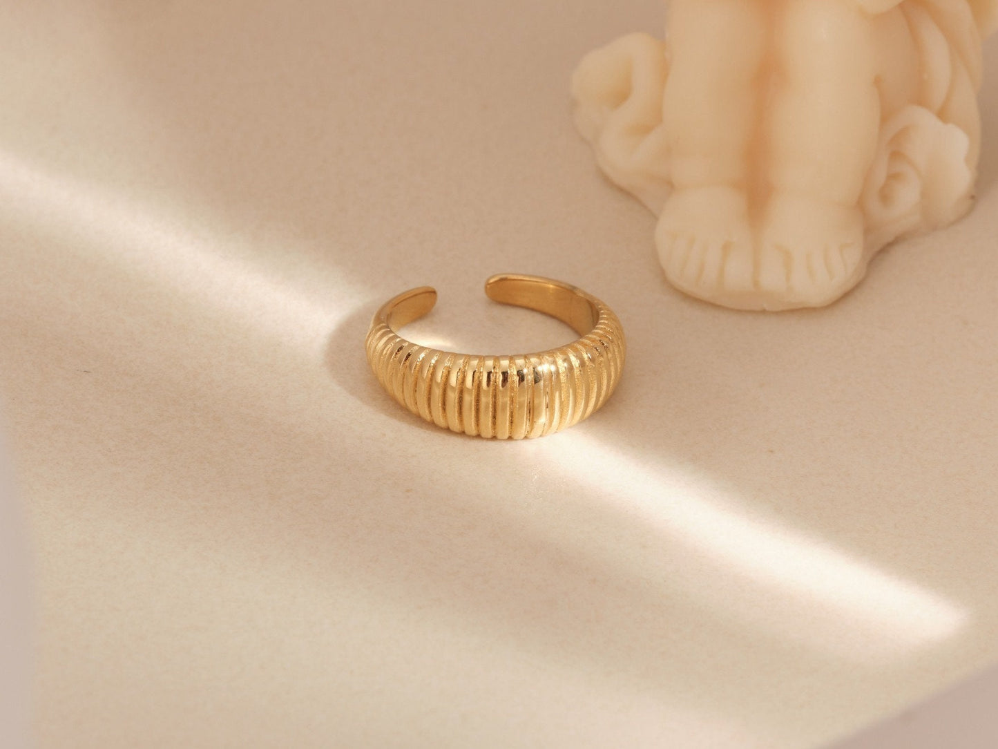 18K Gold Dome Ring Gold Chunky Ring Thick Ring Croissant Ring Twisted Ring Gold Ring Chic Ring Trendy Waterproof Twist Ring Gift for Her