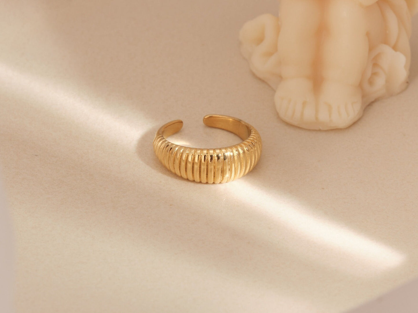 18K Gold Dome Ring Gold Ring Thick Ring Croissant Ring Twisted Ring Gold Thin Dome Ring Chic Ring Trendy Waterproof Stripes Ring WATERPROOF