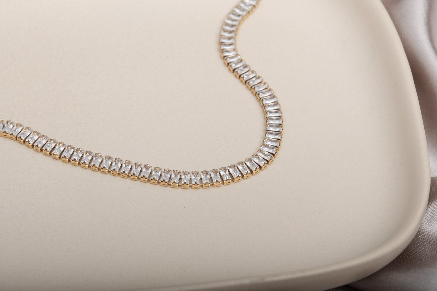 18k Gold Tennis cz Bracelet, Baguette cz Bracelet, Tennis CZ Chain, Pave CZ Bracelet for Women Waterproof Jewelry Tennis Diamond CZ Bracelet