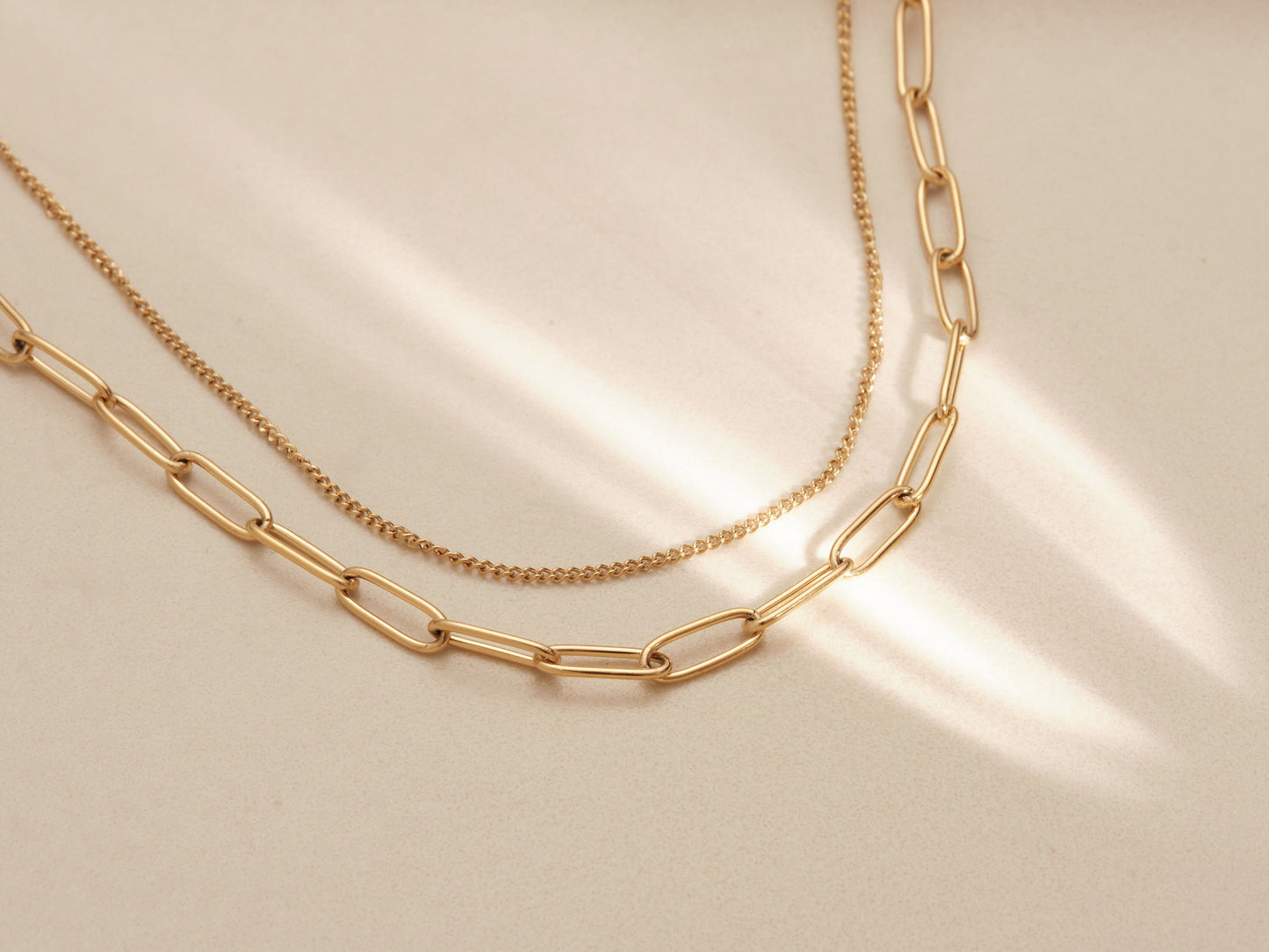 18K Gold Rectangle Chain Toggle Cuban Necklace, Double Chain, OT Necklace, Toggle Clasp Choker, Double Layer Necklace WATERPROOF jewelry
