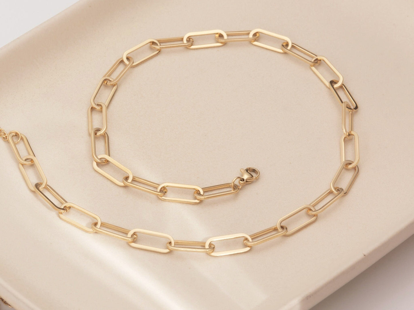 Gold Chunky Paperclip Necklace Gold Chain Necklace, Paperclip Chains, Rectangle Chains Necklace, Gold Link Chain Necklace, WATERPROOF