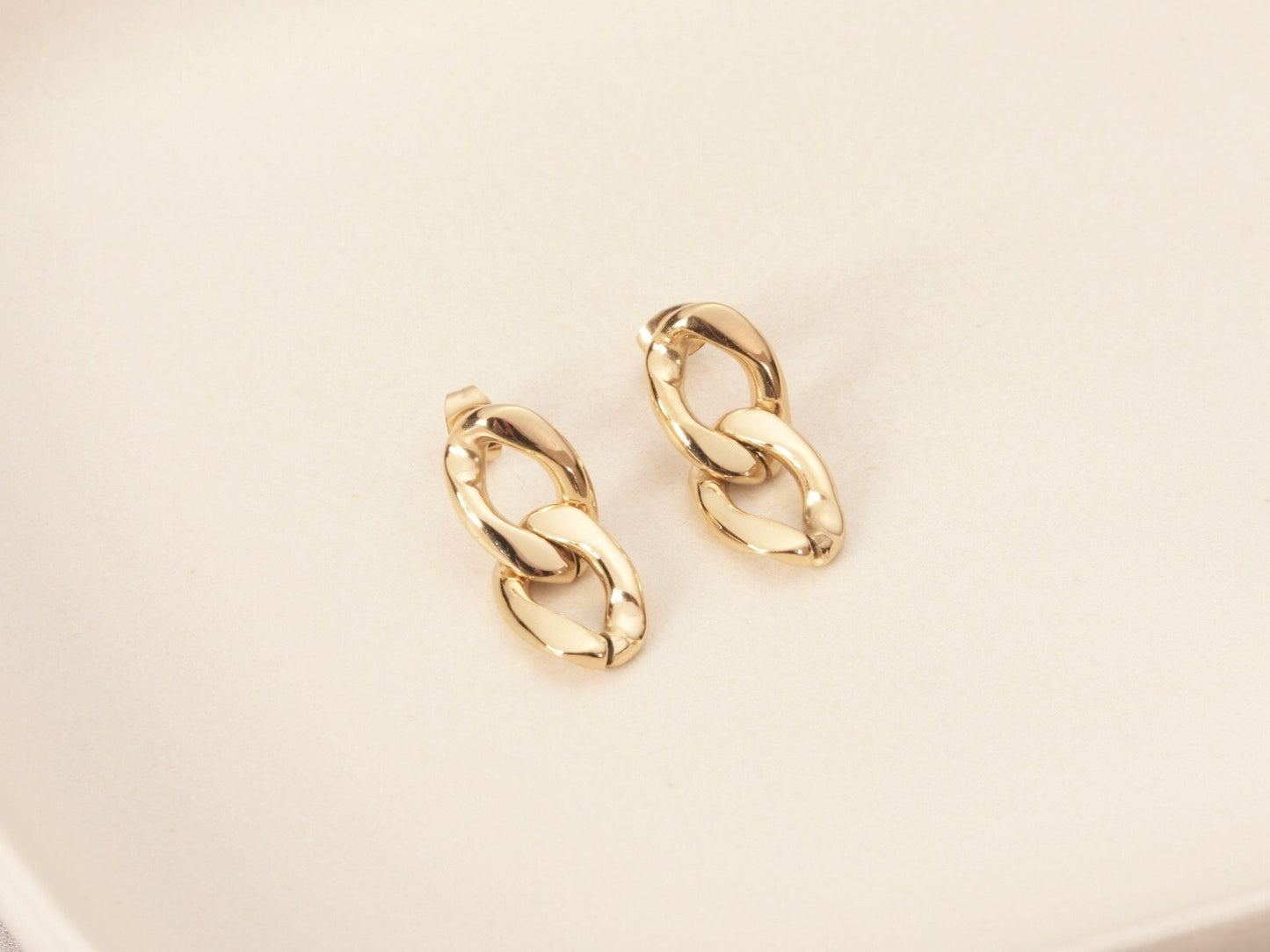 18K Gold Link Chain Earrings Chain Stud Earrings Long Chain Earrings Chunky Chain Drop Earrings Gold Curb Drop Earring Minimalist