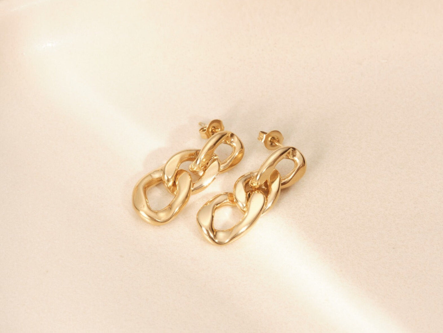 18K Gold Link Chain Earrings Chain Stud Earrings Long Chain Earrings Chunky Chain Drop Earrings Gold Curb Drop Earring Minimalist