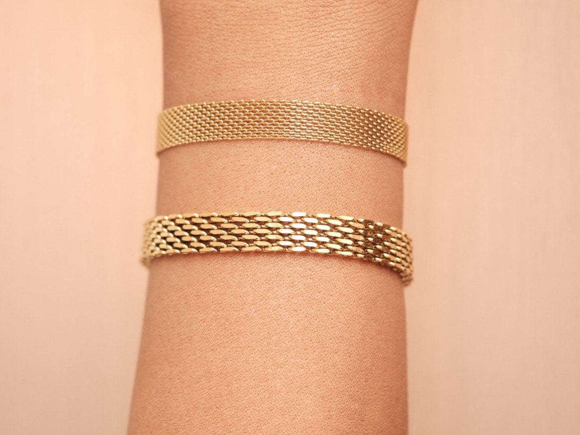 Gold Mesh Bracelet Vintage Jewelry Gold Bracelet Stainless Steel Waterproof Anti tarnish Gold Jewelry Gift For Her Him Mom Bracelet Gift