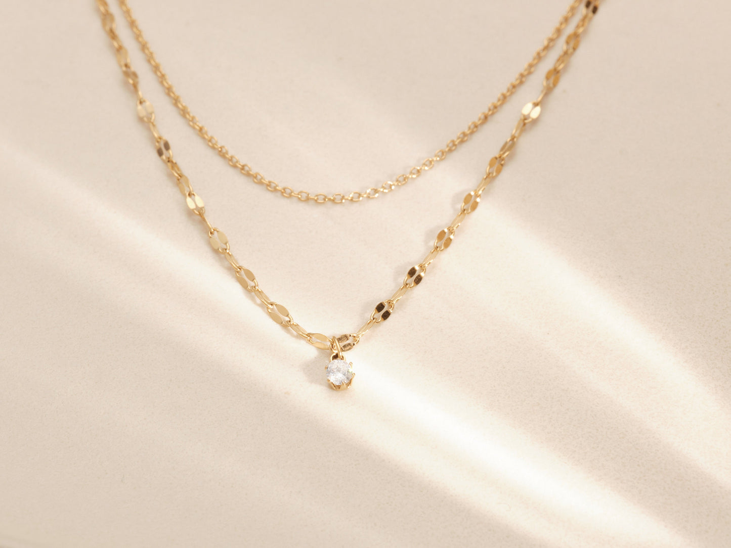 Gold CZ Necklace, Tiny Zircon Necklace, Double Layered Necklace, Dainty Necklace, Dainty CZ Necklace, Float CZ Necklace, waterproof