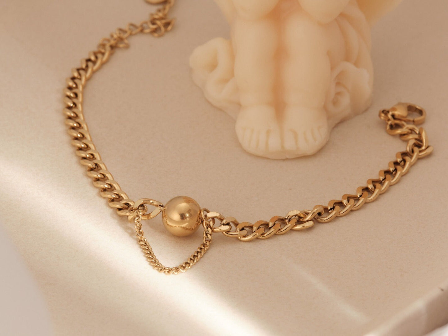 Gold Ball Bracelet, Gold Chain Bracelet, Gold Bracelet, Link Chain Bracelet, Cuban Bracelet, Waterproof Bracelet Gift for Her Cuban Chain