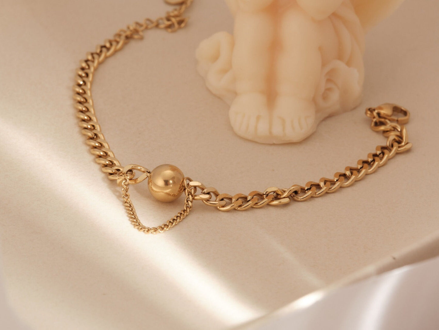 Gold Ball Bracelet, Gold Chain Bracelet, Gold Bracelet, Link Chain Bracelet, Cuban Bracelet, Waterproof Bracelet Gift for Her Cuban Chain