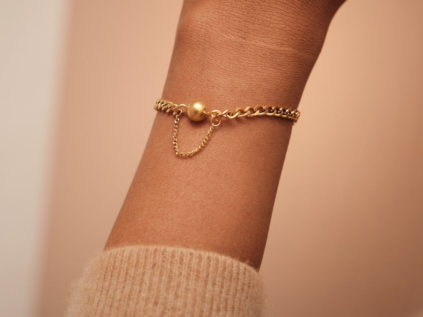 Gold Ball Bracelet, Gold Chain Bracelet, Gold Bracelet, Link Chain Bracelet, Cuban Bracelet, Waterproof Bracelet Gift for Her Cuban Chain