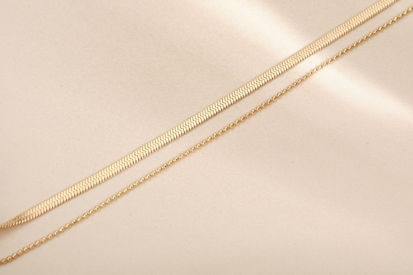 18K Gold Anklets, Gold Double Layers Anklet, Layered Anklet, Layering Anklet, Anklet Bracelet, Gold Herringbone Anklet, Gold Beaded Anklet