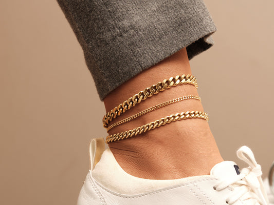 Cuban Chain Anklet, Curb Chain Anklet, Gold Chain Anklet, Thick Chain Anklet, Chunky Chain Anklet, Statement Anklet, Trendy, 3mm 6mm 8mm