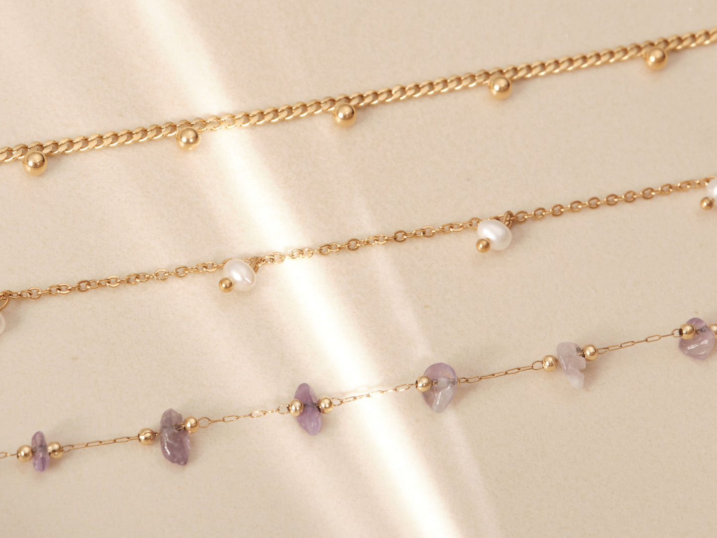 Gold Amethyst chain necklace, Natural Amethyst necklace, tiny amethyst beads chain, raw amethyst chain, tiny amethyst stone necklace gift