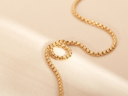 Gold Beaded Snake Chain Necklace, Bead Chain, Snake Chain, Gold Herringbone Chain, Gold Chunky Box Snake Chain, WATERPROOF, Gold Chain