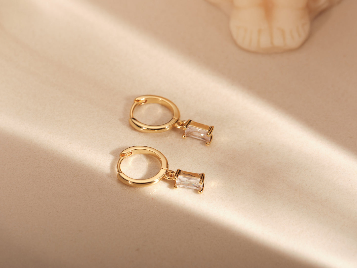 Emerald CZ Ring, Emerald CZ Earrings, Dangle Baguette Hoops, Emerald Baguette Hoops, White CZ Baguette Ring, Silver Post Earrings, Cz Hoops