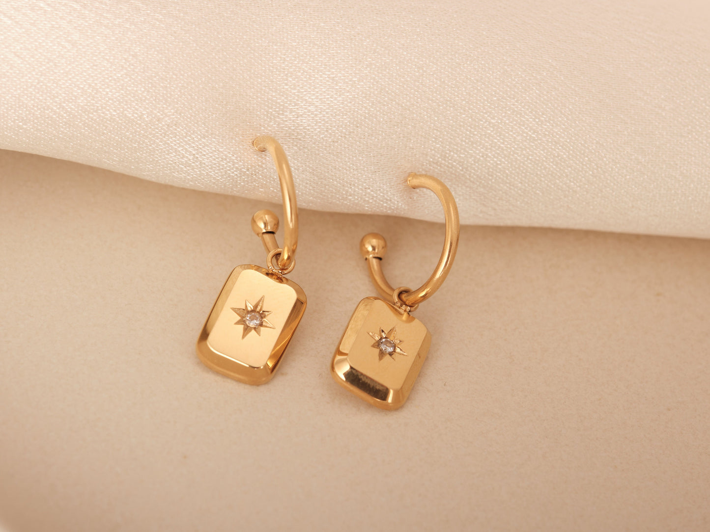 Gold North Star Earrings, CZ Earrings, CZ Star Earrings, Charm Earrings, WATEPROOF, Tarnish resist Earrings, Mother's day gift for Mom, Aunt