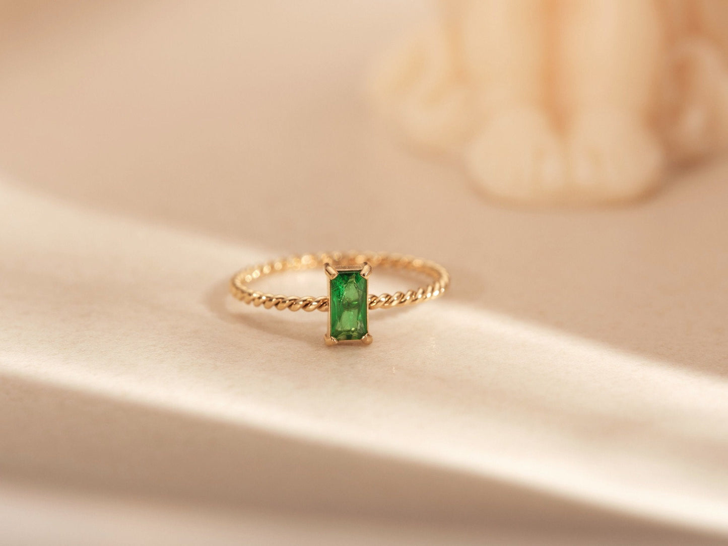 Zircon Stone Ring, Perfect Gift for her, Green CZ Ring, Emerald Earrings, Emerald Baguette Hoops, White Baguette Ring, Silver Post