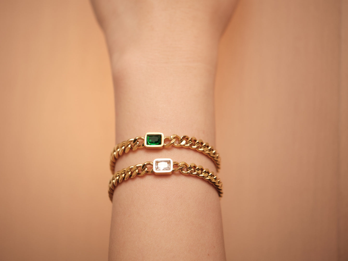 18K Gold Cuban Chain Anklet, Emerald Anklet, Square CZ Anklet, Gold Chain Anklet, WATERPROOF, White CZ Anklet, Cuban Chain Gold, Gift