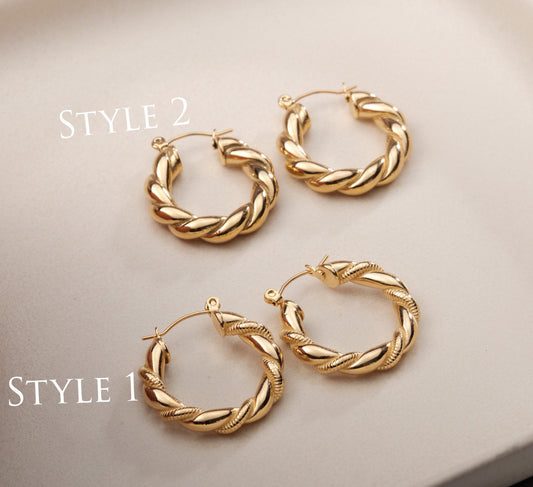 Gold Twisted Hoop, 18k Gold Twist Hoop, Twisted Earring, Gold Hoops, Gold Earrings, Gold Chunky Hoops, Gold Twisted Rope 25mm Diameter