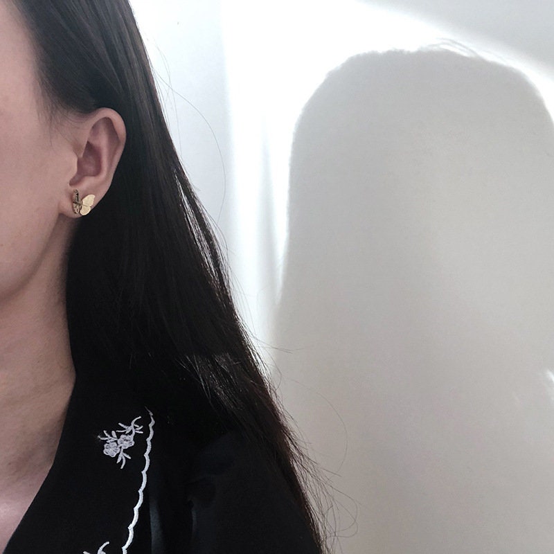 Gold Butterfly Earrings, Two ways of wearing, Dainty 3D Butterfly Studs, Butterfly Dangling Earring, Waterproof Earrings, Earring Gift