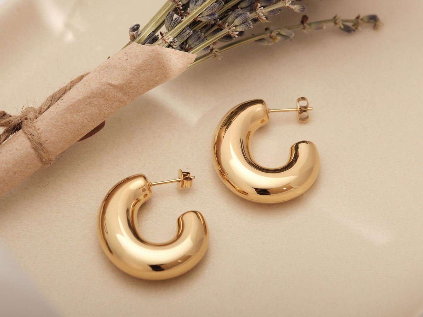 Gold Tube Earrings, Gold Bubble Hoops, Gold Hollow Tube Hoops, Gold Hoops, Gold Thick Hoops, Gold Chunky Bubble Hoops, Hollow, Lightweight