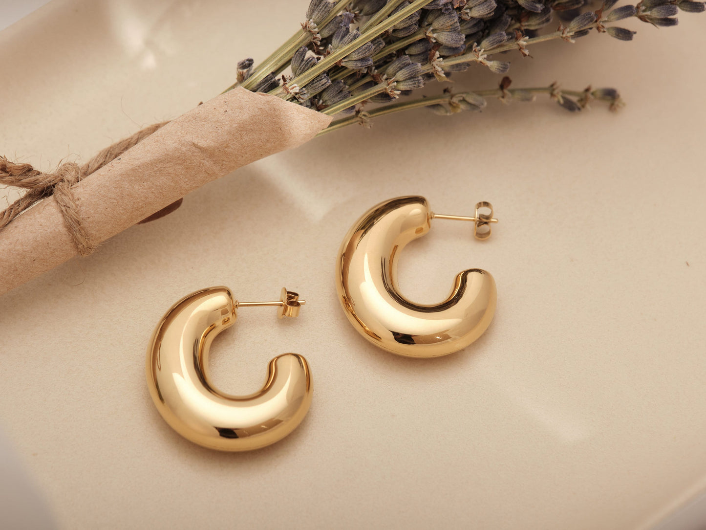 Gold Tube Earrings, Gold Bubble Hoops, Gold Hollow Tube Hoops, Gold Hoops, Gold Thick Hoops, Gold Chunky Bubble Hoops, Hollow, Lightweight