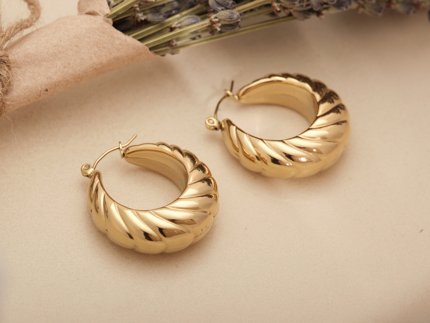 Gold Croissant Earrings, Croissant Hoops, Chunky Hoops, Twisted Hoops, Gold Thick Hoops, Hoop Earrings, Hollow Thick Hoop, Gold Braid Hoops