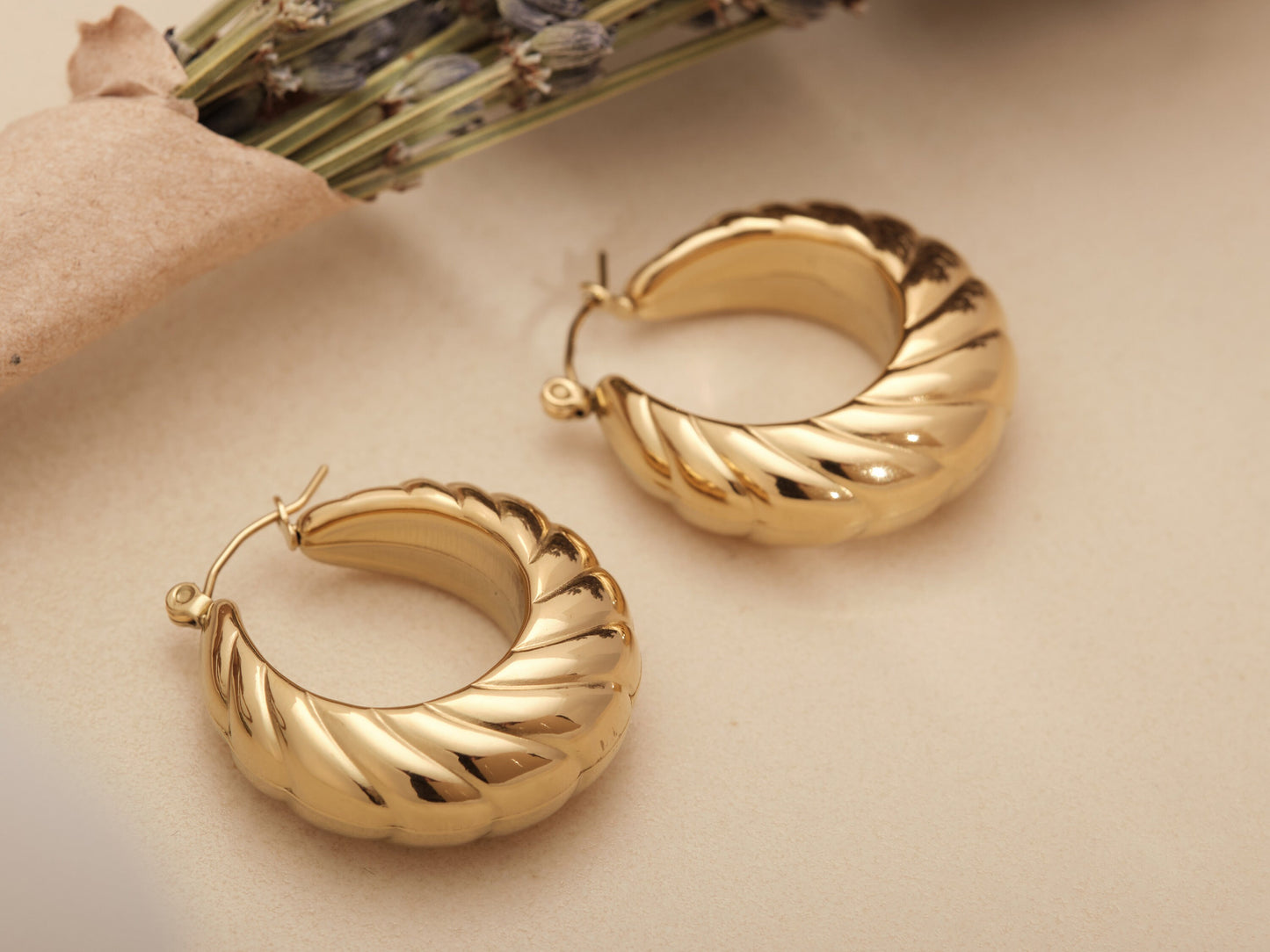 Gold Croissant Earrings, Croissant Hoops, Chunky Hoops, Twisted Hoops, Gold Thick Hoops, Hoop Earrings, Hollow Thick Hoop, Gold Braid Hoops