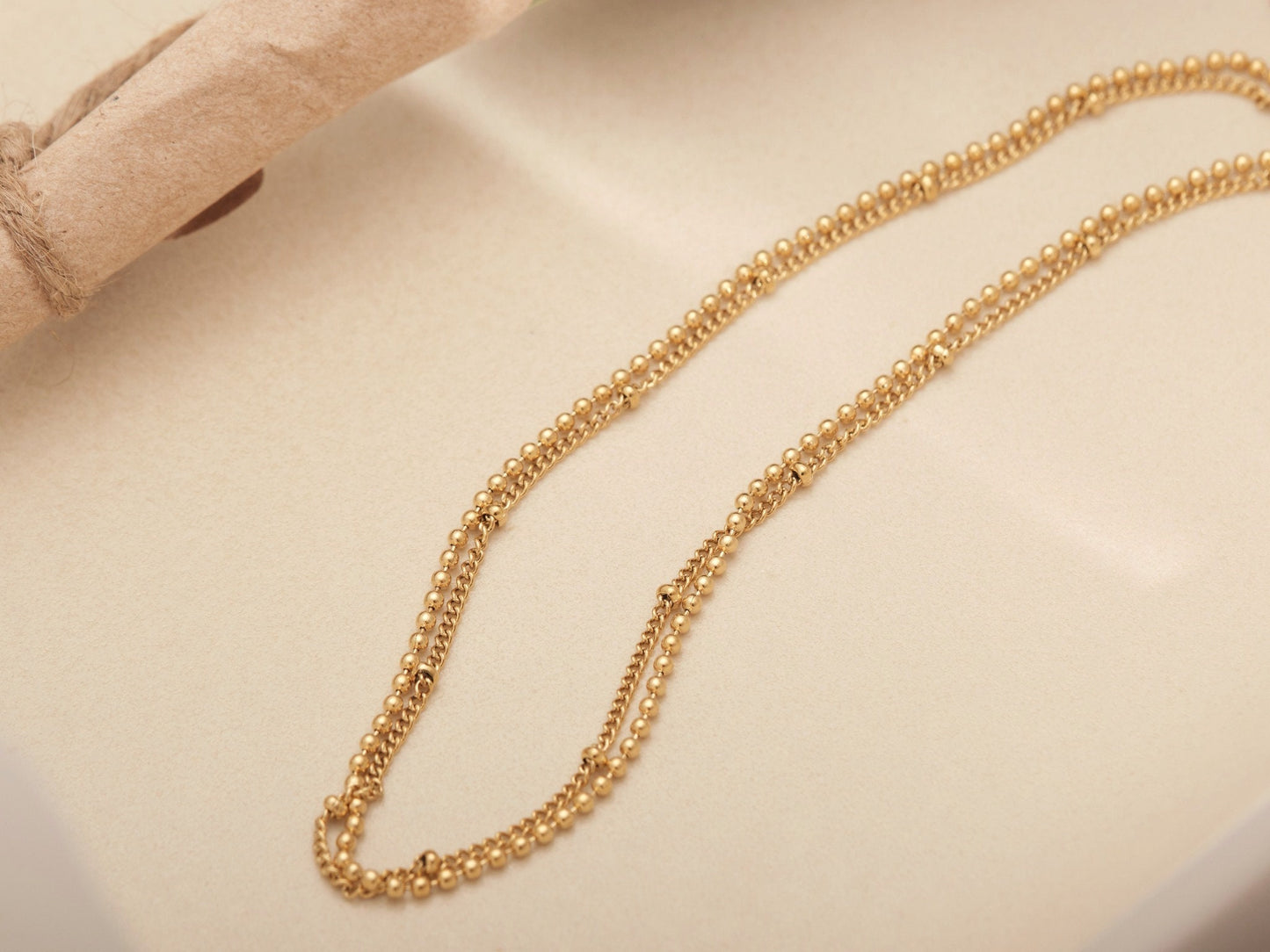 Gold Double Chain Choker, Gold Beaded Choker, Gold Satellite Chain Choker, Bead Chain, Gold Layering Choker, Gold Choker Necklace Gift