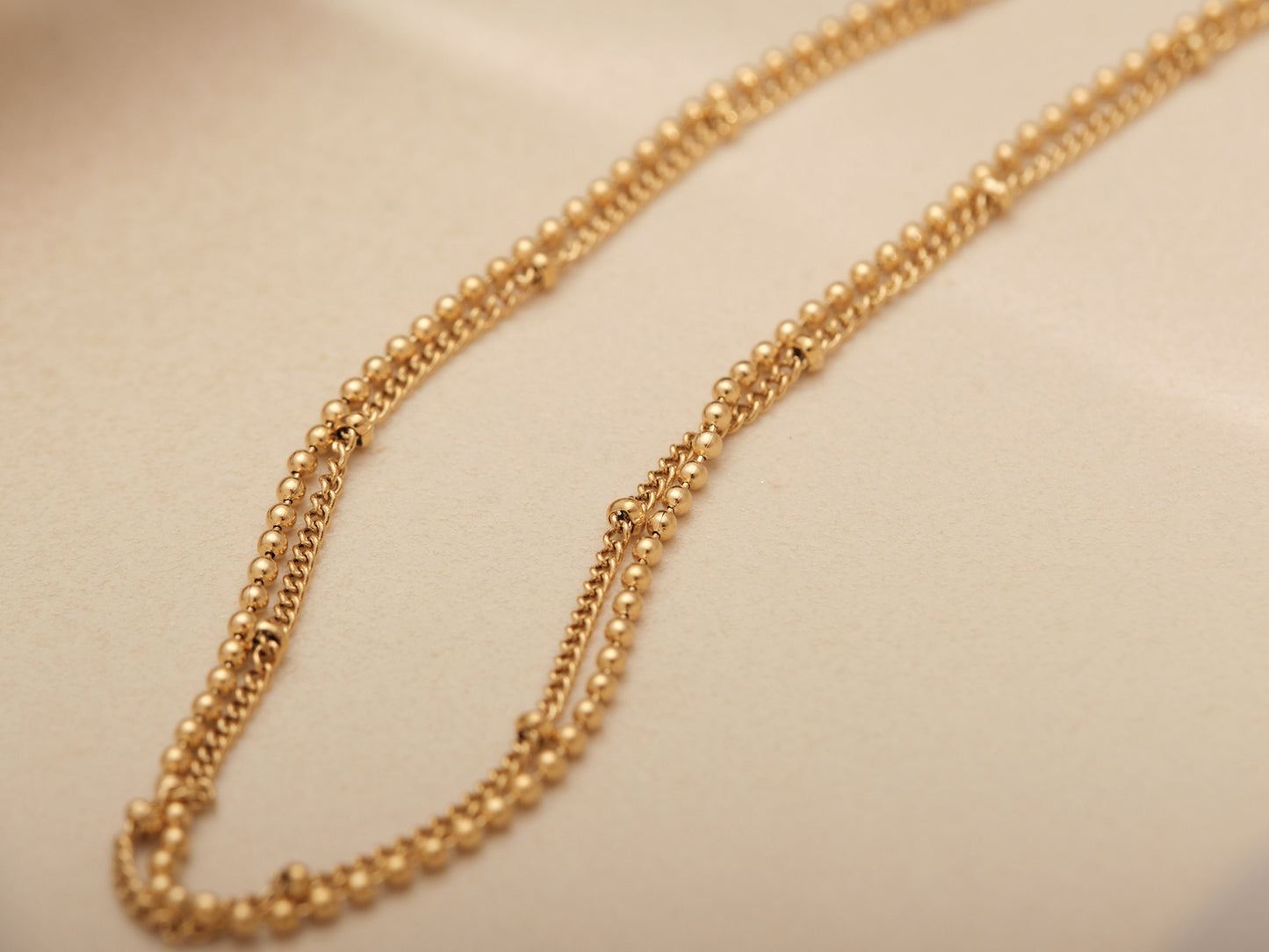 Gold Double Chain Choker, Gold Beaded Choker, Gold Satellite Chain Choker, Bead Chain, Gold Layering Choker, Gold Choker Necklace Gift