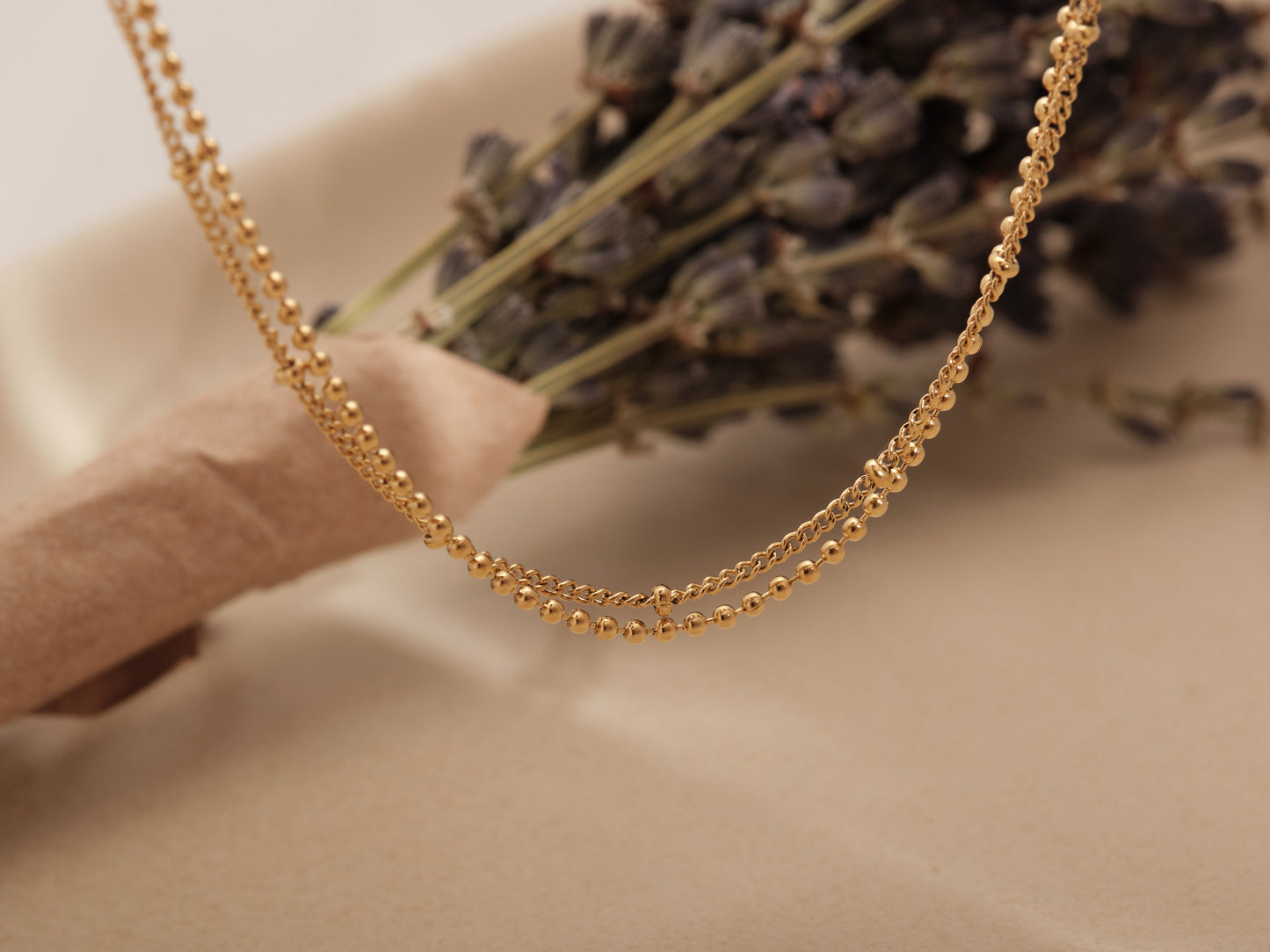 Gold Double Chain Choker, Gold Beaded Choker, Gold Satellite Chain Choker, Bead Chain, Gold Layering Choker, Gold Choker Necklace Gift